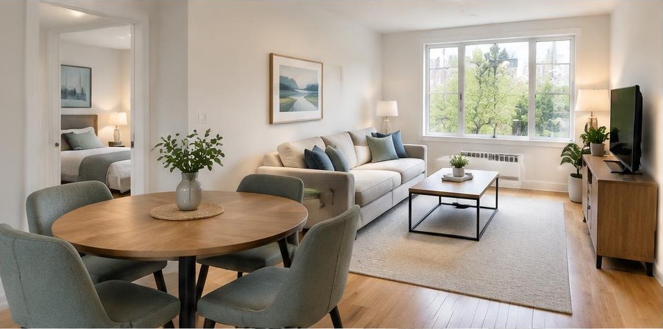 Clean apartment dining and living room