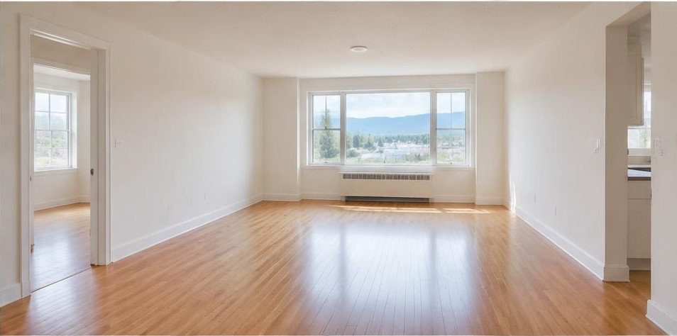 Empty clean apartment with polished hardwood floors